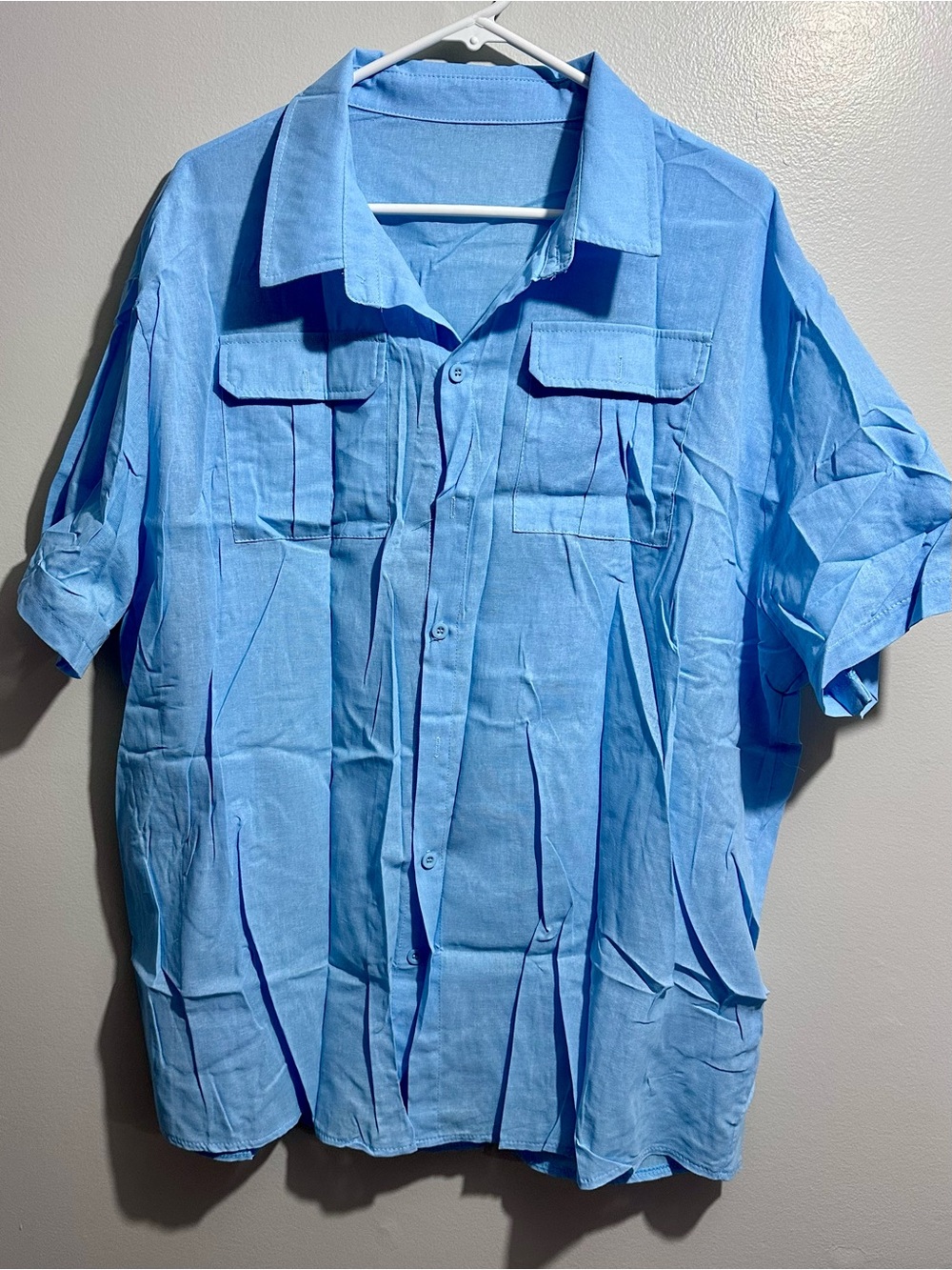 Light Blue Short-Sleeve Casual Button-Up Shirt Size 3XL (320)